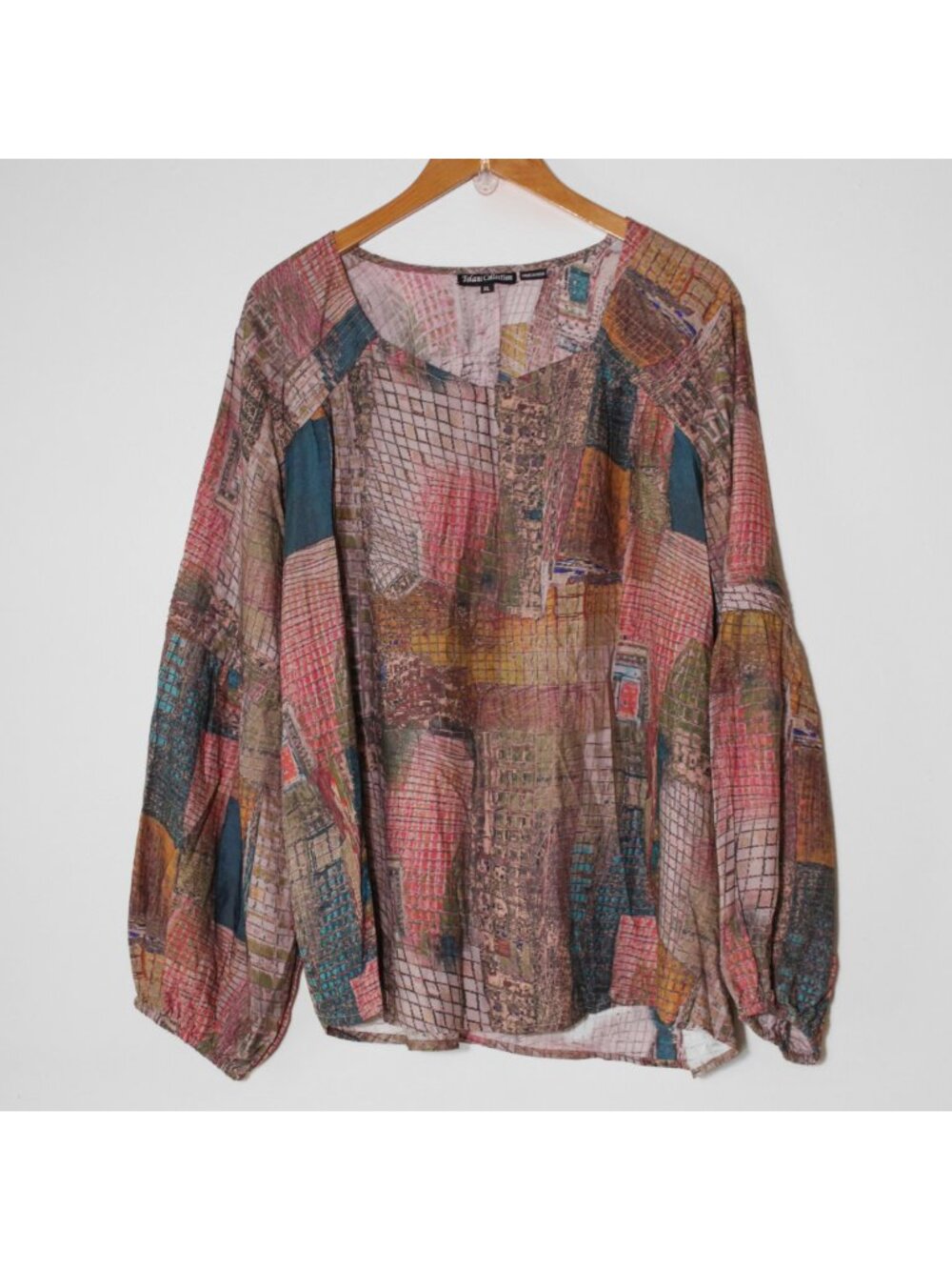 Tolani Collection Patchwork Print Peasant Top Boho Artsy Flowy Size XL